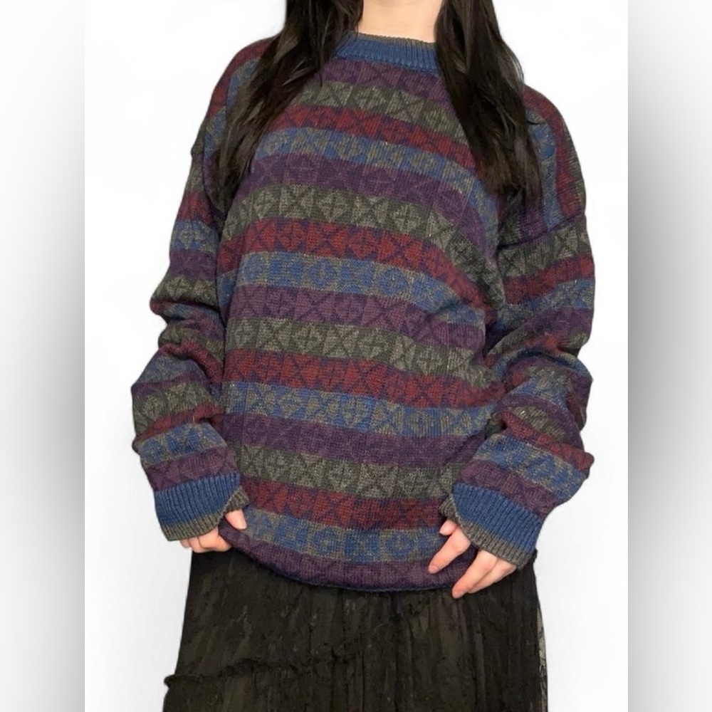 SOLD ! vintage diamond patterned boho grandpa sweater